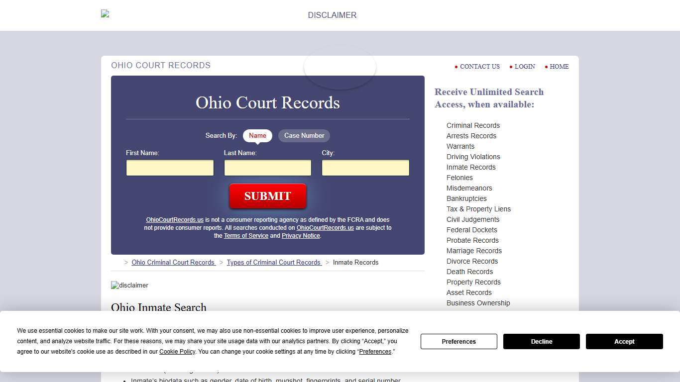 Ohio Inmate Search | OhioCourtRecords.us